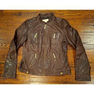 Michael Kors Brown Long Sleeve Leather Jacket Women's Size Medium